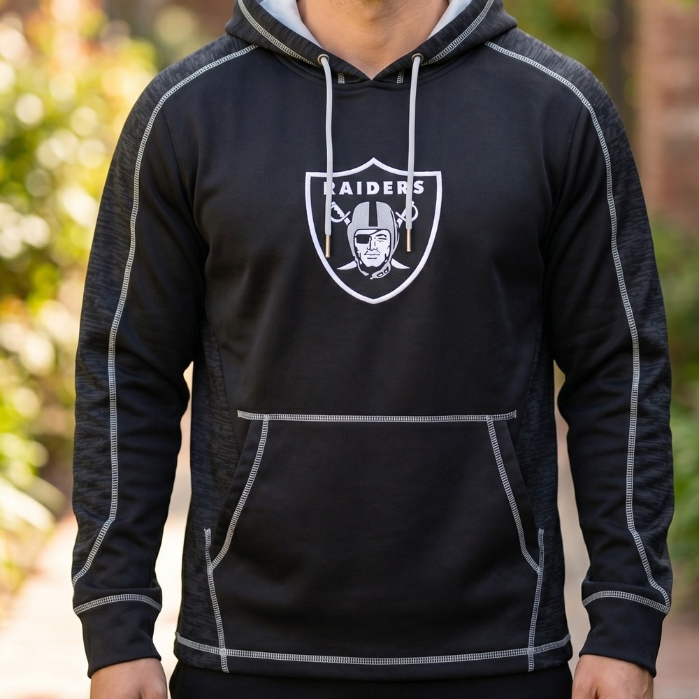 NFL Team Apparel Las Vegas Raiders Mens Black Performance Fleece Pullover Hoodie